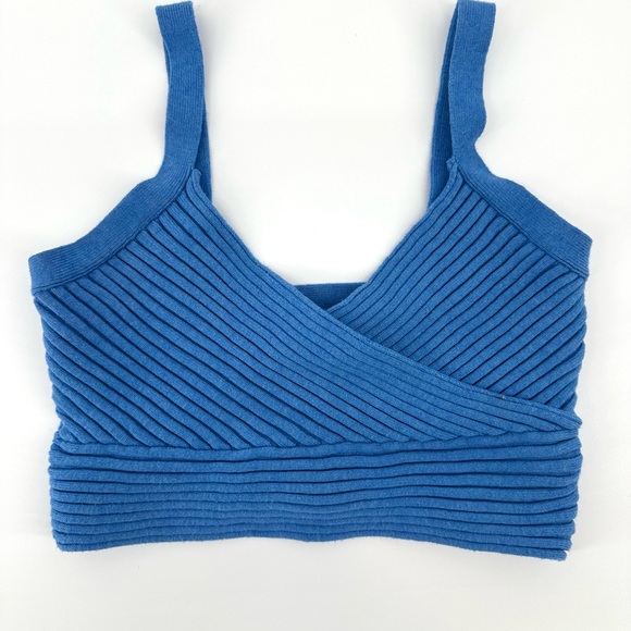 Princess Polly Blue Ribbed Knit Crop Top, Women’s, S/M - Picture 1 of 5